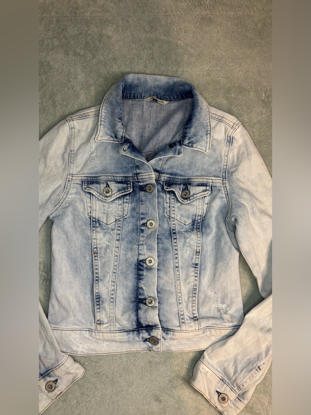 Mavi Light Wash Acid Denim Jacket Size XS Classic Jean Distressed Button Up